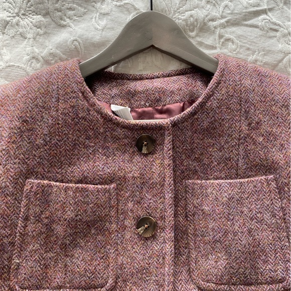 DKNY 100% Wool Jacket Burgundy Houndstooth with Pockets - Picture 3 of 12